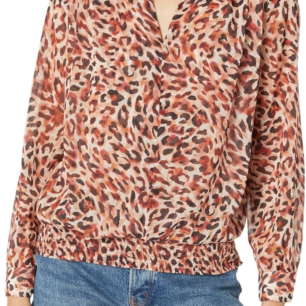 Liverpool Watercolor Cheetah Long Sleeve Relaxed Blouse